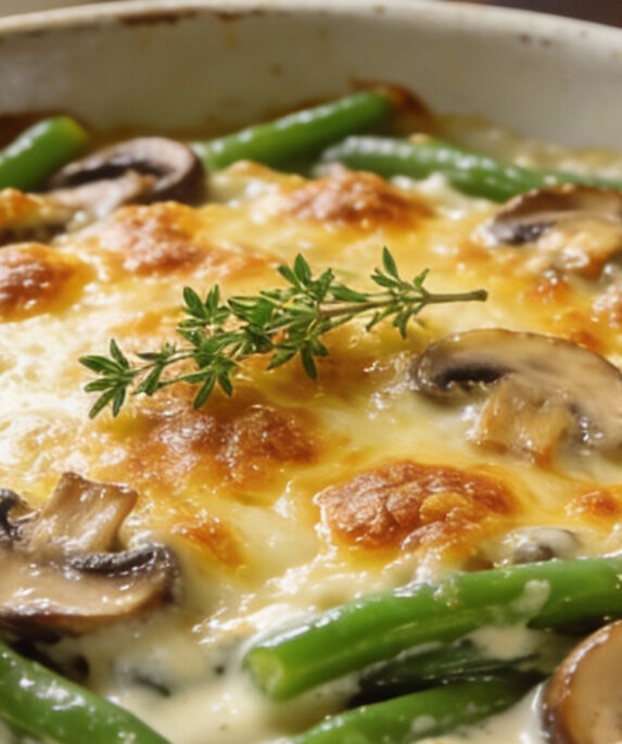 запеканка из зеленой фасоли с грибами и сыром